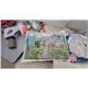 Image 4 : Rolling Suitcase and 3 Decorative Pillows: Cottage, Unicorn, and Floral Rabbit and needle point art