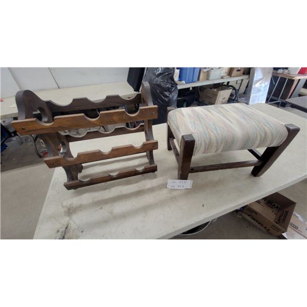 Wooden Stool with Upholstered Seat and Bottle Wine Racks