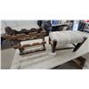 Image 1 : Wooden Stool with Upholstered Seat and Bottle Wine Racks
