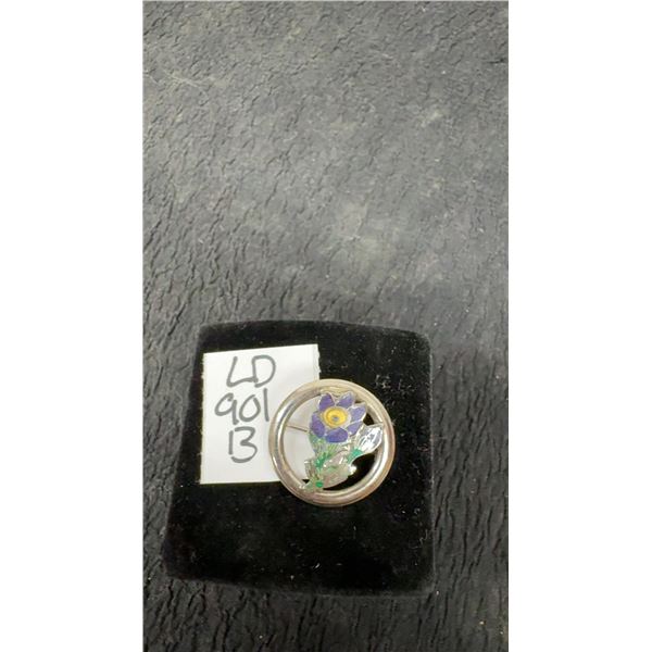 Sterling Silver Purple Flower Pin, Total Weight 5 Grams