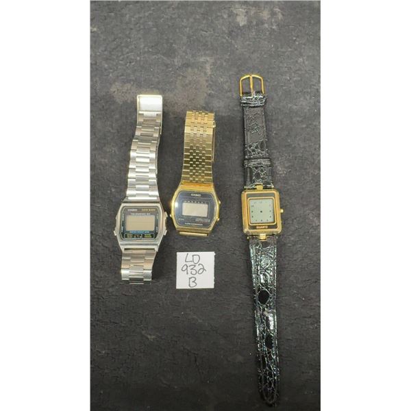 Casio Data Bank Telememo 30, Casio Alarm Chronograph, and Gold-Tone Quartz Wristwatches