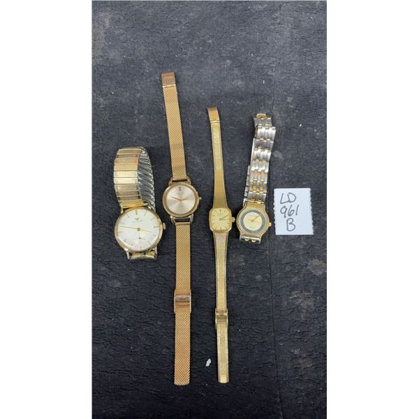 Four Gold Tone Watches: Wittnauer, Pierre Cardin Quartz, Caravelle Quartz, and Citizen