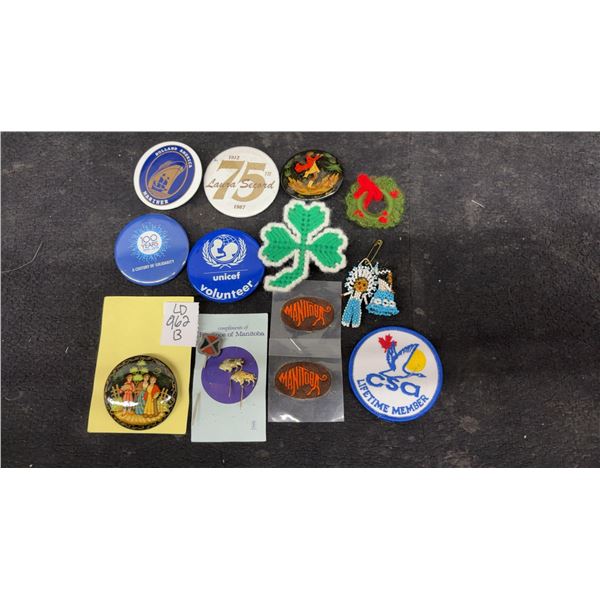 Vintage Pins and Patches, Holland America, Laura Secord, UNICEF, Manitoba, CSA