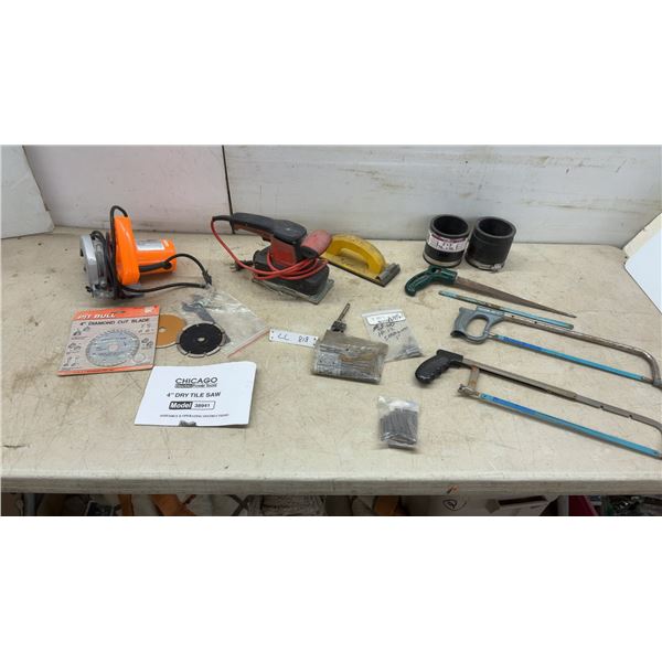 Chicago Electric 4” Dry Tile Saw Model 38941, Sander, Diamond Blades, Hacksaws