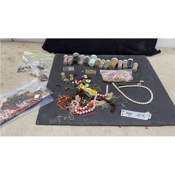 Assortment of Jewelry-Making Supplies: Seed Beads, Pearls, Sequins, Shells, Components