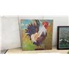 Image 2 : Two Pictures: Monkeys in the Orange Grove, 19 1/2 × 24” Rooster Collage, 24 × 24”, Slogan Art and