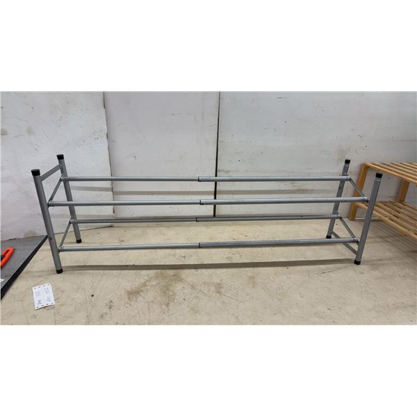 Two-Tier Wooden Slatted Shoe Rack, 11 1/2 × 10 × 25” and Extendable Metal Shoe Rack