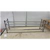 Image 1 : Two-Tier Wooden Slatted Shoe Rack, 11 1/2 × 10 × 25” and Extendable Metal Shoe Rack