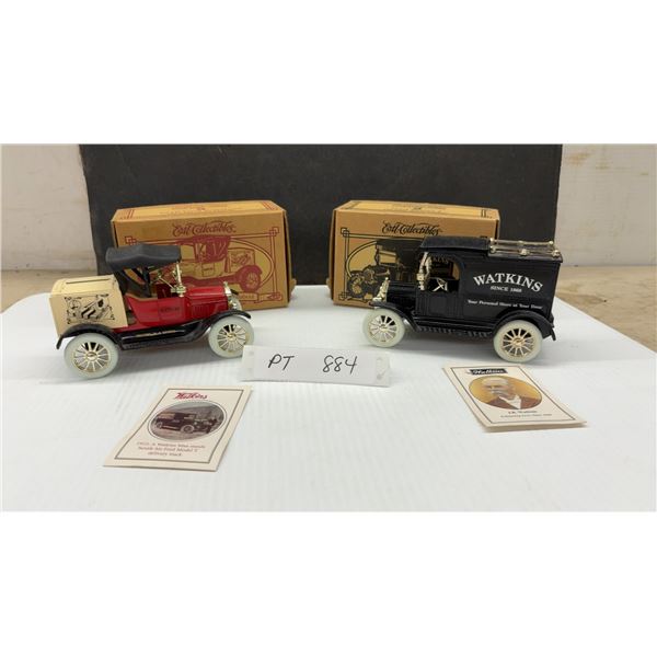 Two Ertl Collectibles Ford Model T Watkins Die-Cast Delivery Trucks with Boxes, 1/25 Scale