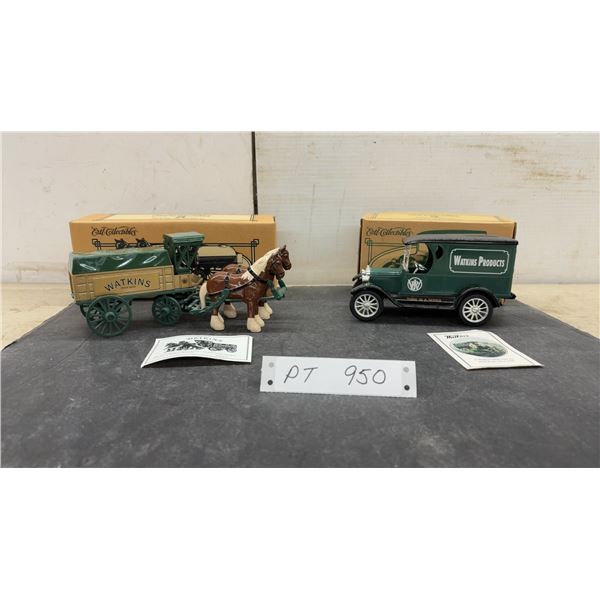 Ertl Collectibles Watkins Horse-Drawn Delivery Wagon and 1918 Ford Model T Panel Van Coin Banks