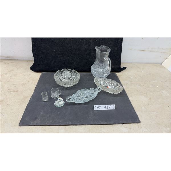 Crystal Owl Figurine, Cut Glass / Crystal Pitcher, Bowls, Relish Dishes