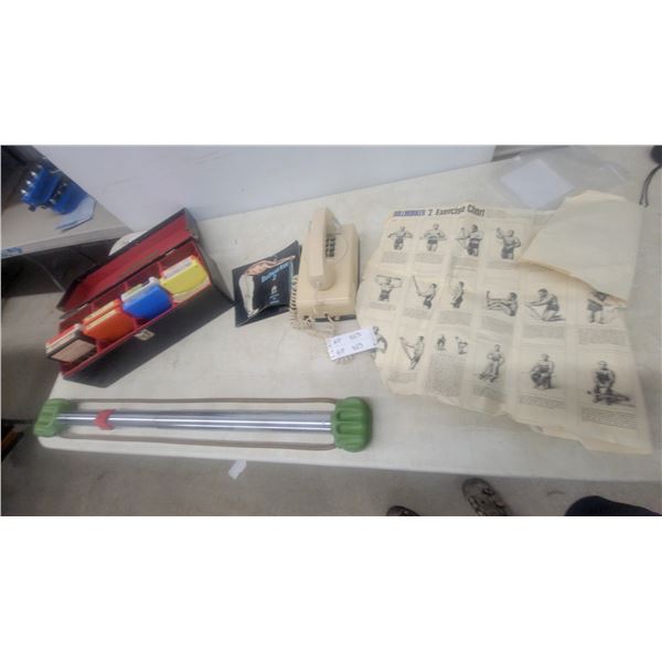 Bullworker 2 Exerciser, Exercise Chart and Manual, Push Button Telephone, and File Box with Cards