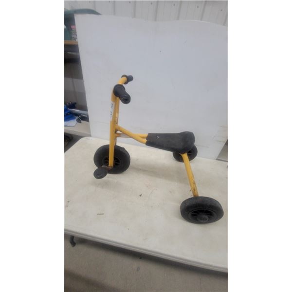Yellow and Black Child's Tricycle with 4 Wheels, Black Seat and Handle Grips solis rubber tires