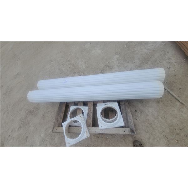 Two Fluted White Columns and Four Square Column Bases 9” diameter 83”