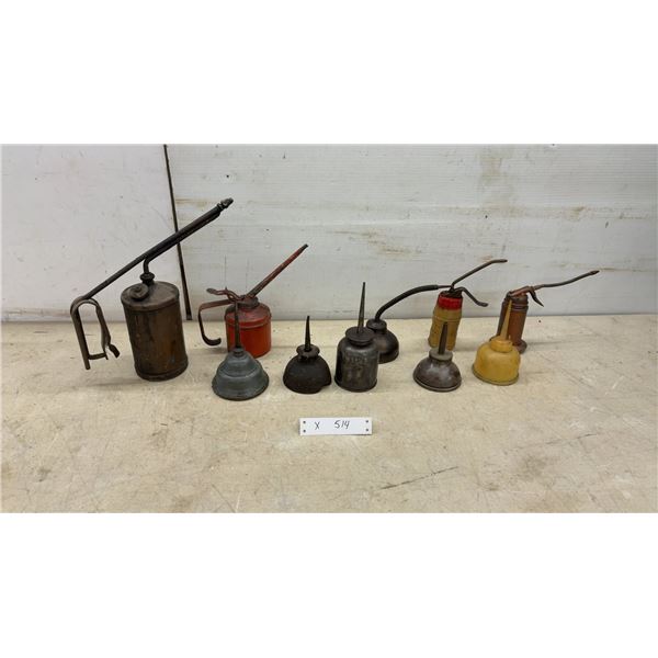 Assortment of 9 Vintage Oilers Including Golden Rod Dutton-Lainson Pump Oiler, Wesco
