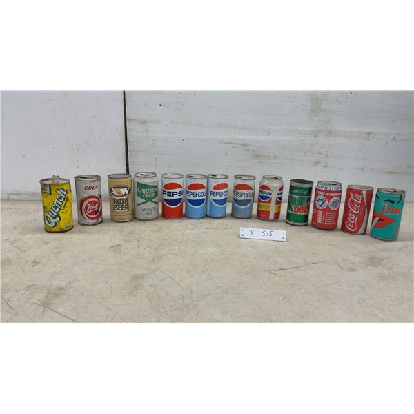 Vintage Soda Can Collection: Pepsi-Cola, Coca-Cola, Mountain Dew, A&W, Carlton Club