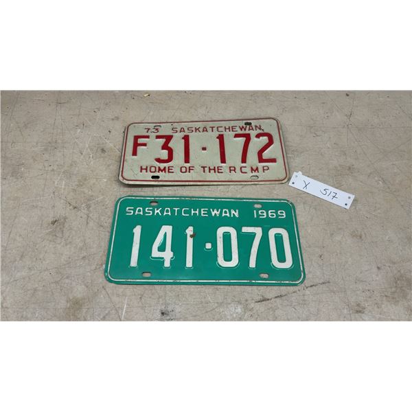 Saskatchewan 1973” Home of the RCMP" and 1969 License Plates