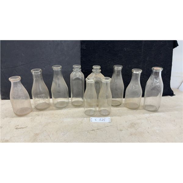 Collection of Ten Vintage Embossed Glass Dairy Milk Bottles, Sealtest, Detroit Creamery