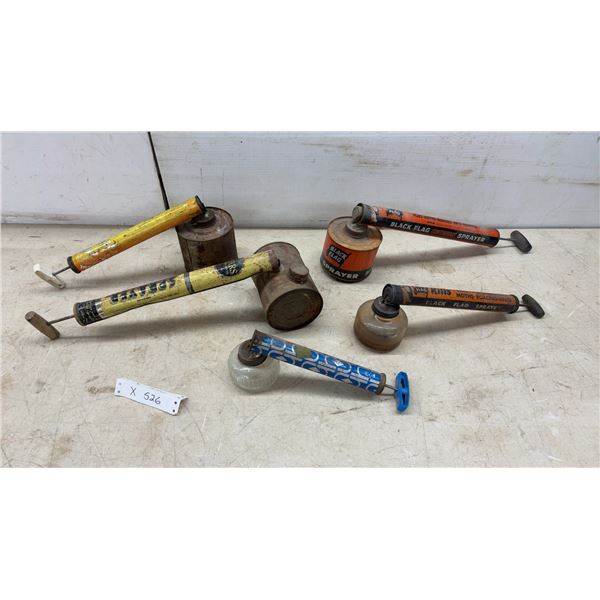 Vintage Hand-Pump Insecticide Sprayers, Sears, Black Flag Continuous Sprayer, 2 with Glass Bottles