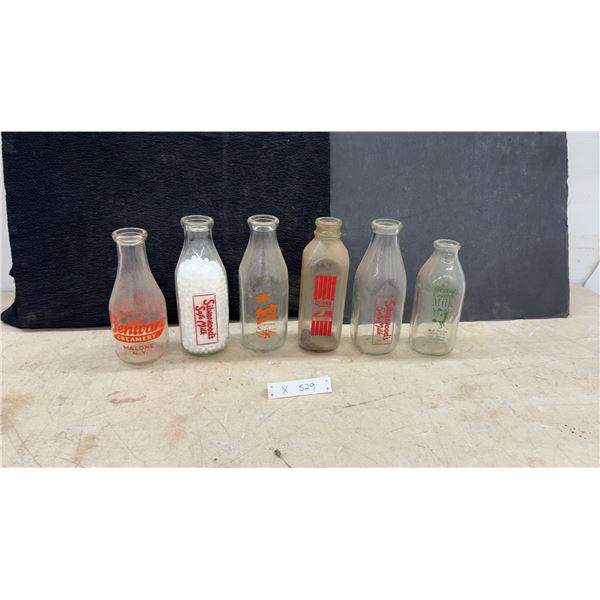 Six Vintage Glass Milk Bottles, Benware Creamery, Silverwood's, Purity Dairy, Vermont Country