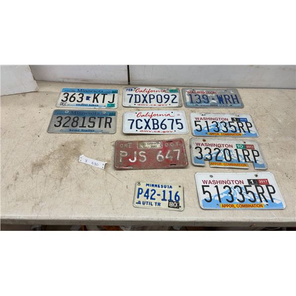 Assorted USA License Plates: 3 Minnesota, 2 California, 6 Washington, and 1 Oregon