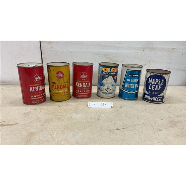 Kendall Motor Oil, Polar Antigel, Allstate Motor Oil and Maple Leaf Anti-Freeze Quart Cans, With