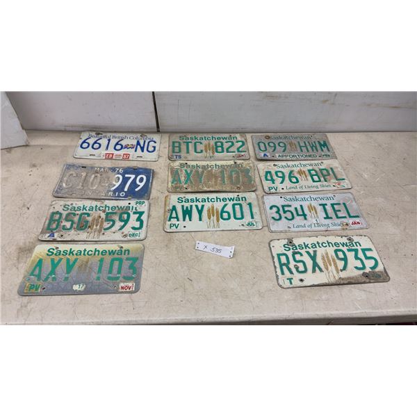 11 License Plates, British Columbia, Ontario, and Saskatchewan