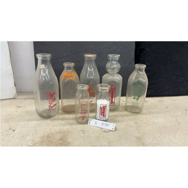 Vintage Glass Dairy Bottles, Royal Oak, Vermont Country, Purity, Silverwoods Cream Top