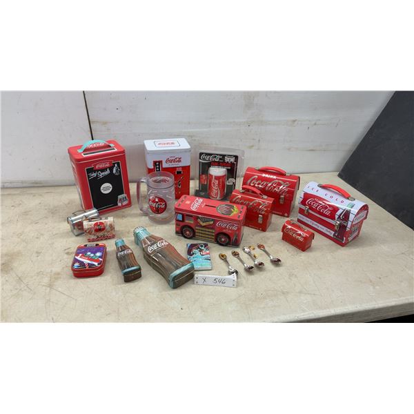 Coca-Cola Collectibles: Tins, Lunch Boxes, Bank, New Puzzle, Spoons, Mug