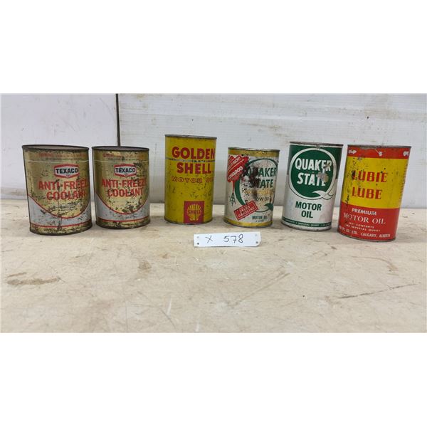Vintage Texaco Anti-Freeze, Golden Shell, Quaker State and Lubie Lube Motor Oil 1.14 and 1 Litre