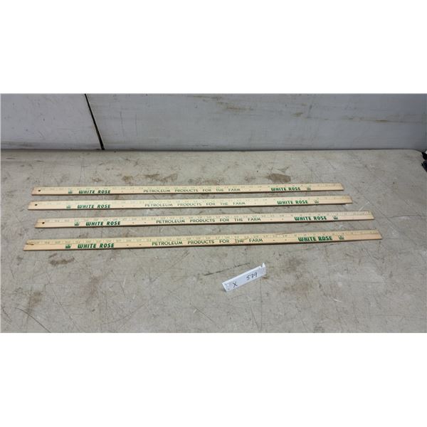 Four Vintage White Rose "Petroleum Products for the Farm" Wooden Advertising Yardsticks