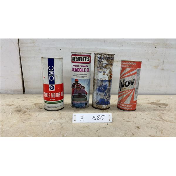OMC, Wynn's Snomobile Oil, Gulfsport 40 and Innov 2-Cycle Snowmobile Oil Cans, Some with Product