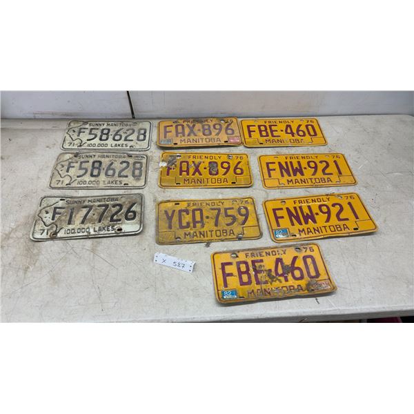 Ten Vintage Manitoba License Plates 1971 and 1976