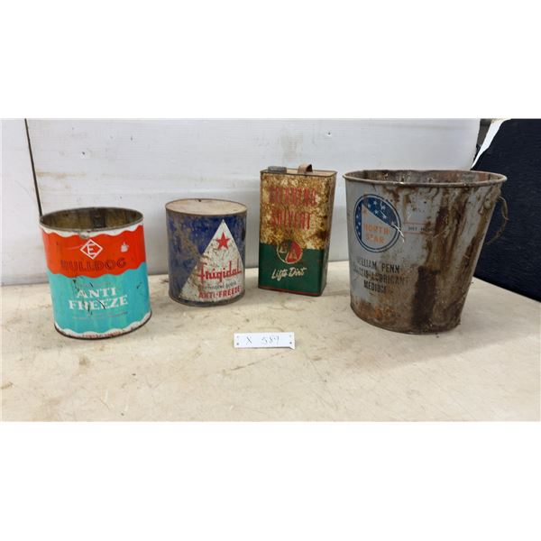 Bulldog and Frigidal Anti-Freeze, B/A Cleaning Solvent, North Star William Penn Lubricant Tins