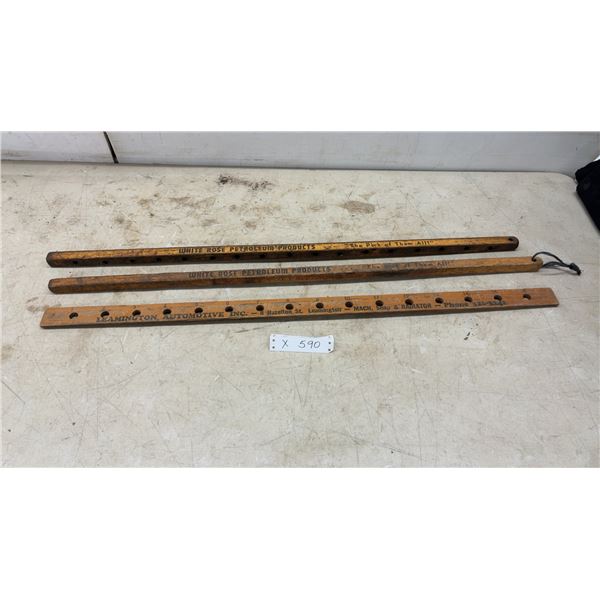 White Rose Petroleum Products and Leamington Automotive Wooden Advertising Yardsticks Set of 3