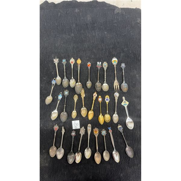 Collection of Vintage Enameled Souvenir Spoons and Fork, Canada, Norway, Scotland