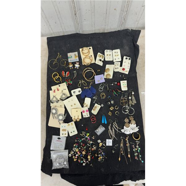 Large Assortment of Fashion Jewelry Earrings Including Hoops, Studs, and Dangles