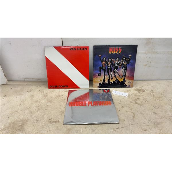 Van Halen "Diver Down" 1982, KISS "Destroyer" 1976, and KISS "Double Platinum" 1978 Vinyl LPs