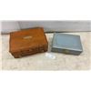 Image 2 : Wooden Multi-Tiered Jewelry Chest with Brass Hardware and Blue Embossed Jewelry Box
