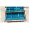 Image 4 : Wooden Multi-Tiered Jewelry Chest with Brass Hardware and Blue Embossed Jewelry Box