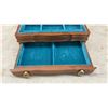 Image 5 : Wooden Multi-Tiered Jewelry Chest with Brass Hardware and Blue Embossed Jewelry Box