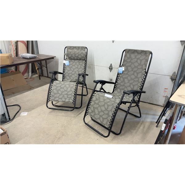 Pair of Rio Gear Smart Zero Gravity Reclining Chairs, Gray Leaf Pattern Textilene Fabric, New with