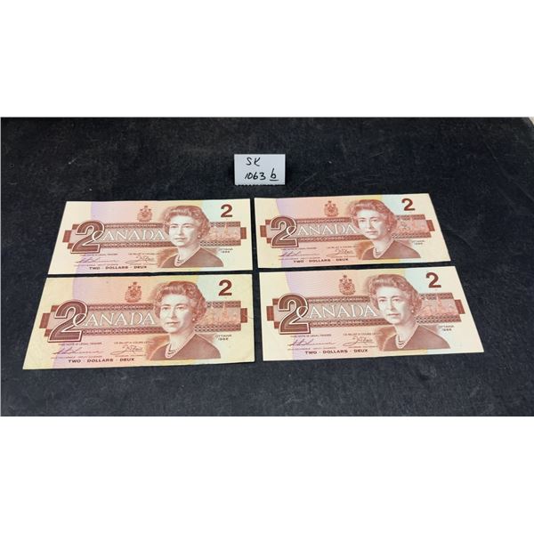 Four Canadian 1986 Two-Dollar Banknotes