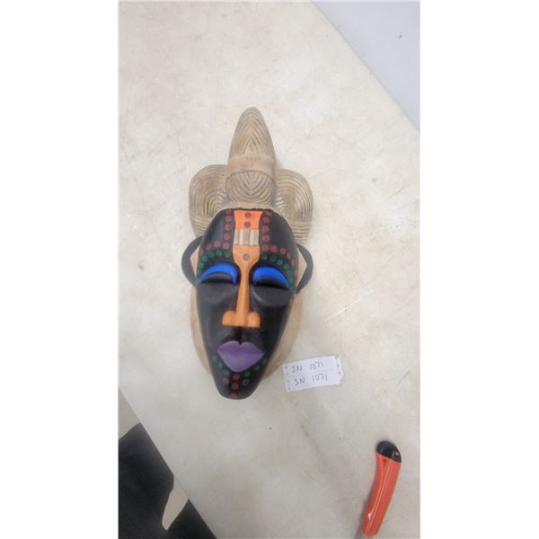African Carved and Painted Wood Mask, 9”×18”