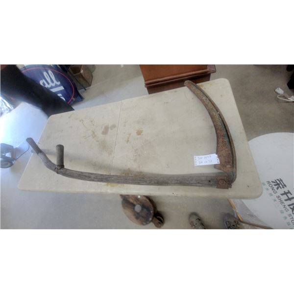 Antique Scythe with Wooden Handle and Blade;