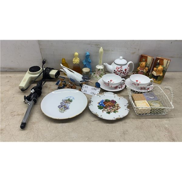 DAVIDsTEA Teapot and 2 Cups with Saucers, Hair Dryer, Curling Iron, 2 Decorative Plates