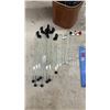 Image 2 : Barware Lot: Leather Flask Case with 2 Flasks, Assorted Stemware, Shot Glasses
