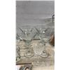 Image 6 : Barware Lot: Leather Flask Case with 2 Flasks, Assorted Stemware, Shot Glasses