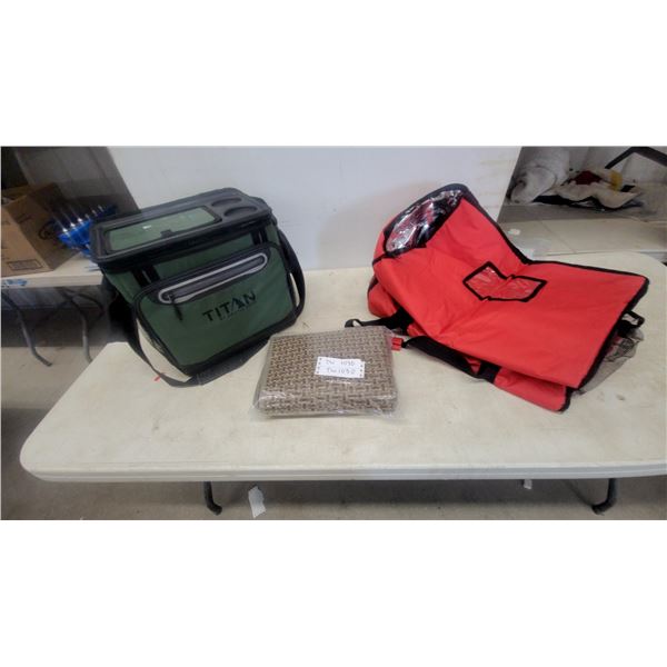 Titan by Arctic Zone Cooler, Red Insulated Bag, and Package of Matting