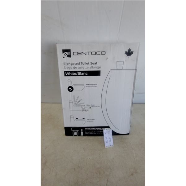 Centoco Elongated Toilet Seat, White, Antimicrobial, Slow Close, Adjustable Hinges